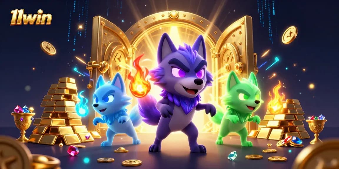 Engage with 11win's excitement as ghostly wolves gather treasure in this vibrant casino illustration.