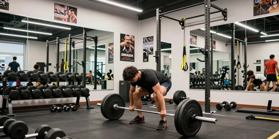 Driada Shop fitness scene with athlete lifting weights in gym
