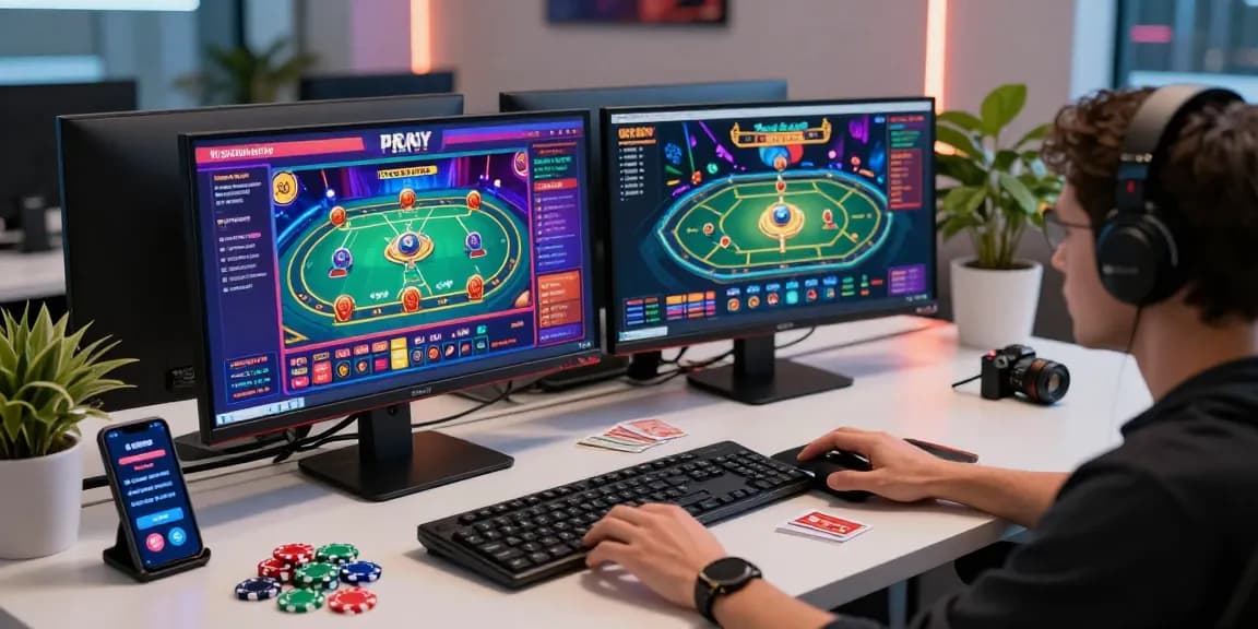 Exciting moment in online gambling with link alternatif raja328 showcased on multiple screens.