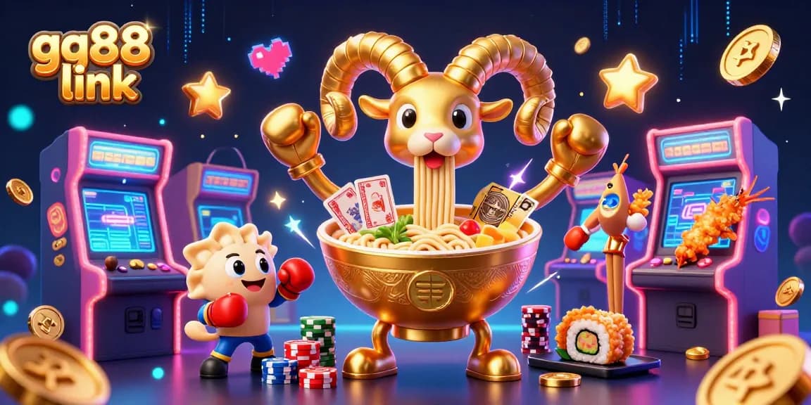 Engage with the gg88 link in this vibrant, dynamic casino scene showcasing playful characters and gaming elements.