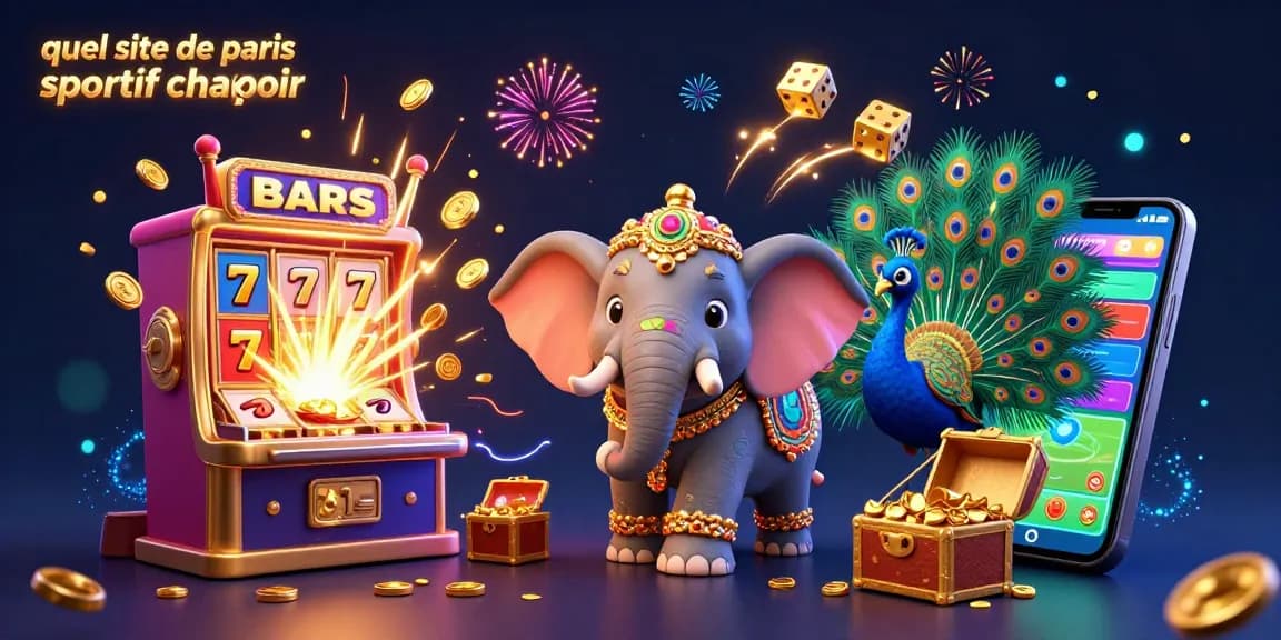 Découvrez quel site de paris sportif choisir avec cet éléphant orné et les éléments de jeu captivants.