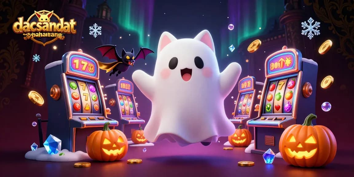 Engage with dacsandatphanrang's vibrant casino scene featuring a ghost cat, bat, and glowing jack-o-lanterns.