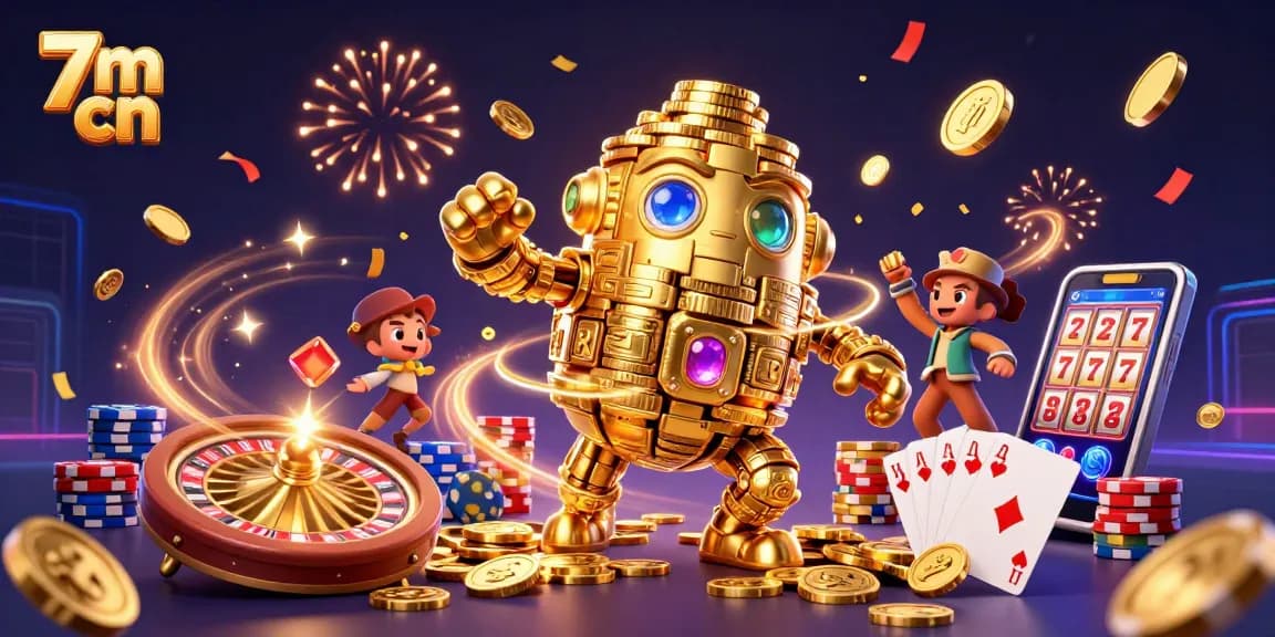 Experience the exciting world of 7m cn with this vibrant casino scene, featuring a golden golem and dynamic game elements.