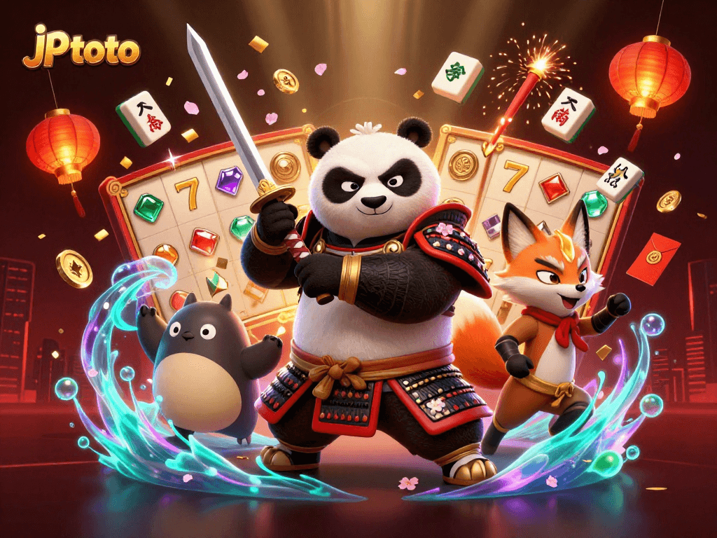 Experience the thrill at jp toto with vibrant slot games and dynamic characters in a colorful casino setting.