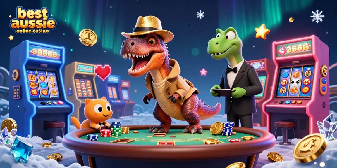 Experience the best Aussie online casino scene with colorful 3D characters engaging in blackjack.