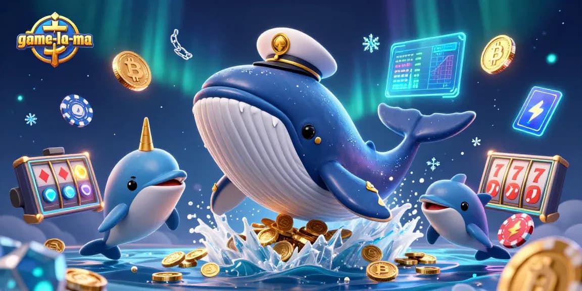 Experience thrilling action with game-la-ma as the whale captain and friends dive through dazzling coins and crypto.