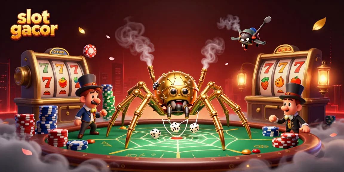 Experience thrilling gameplay with slot gacor as a golden spider spins its web of fortune.