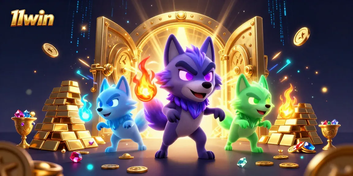 Engage with 11win's excitement as ghostly wolves gather treasure in this vibrant casino illustration.