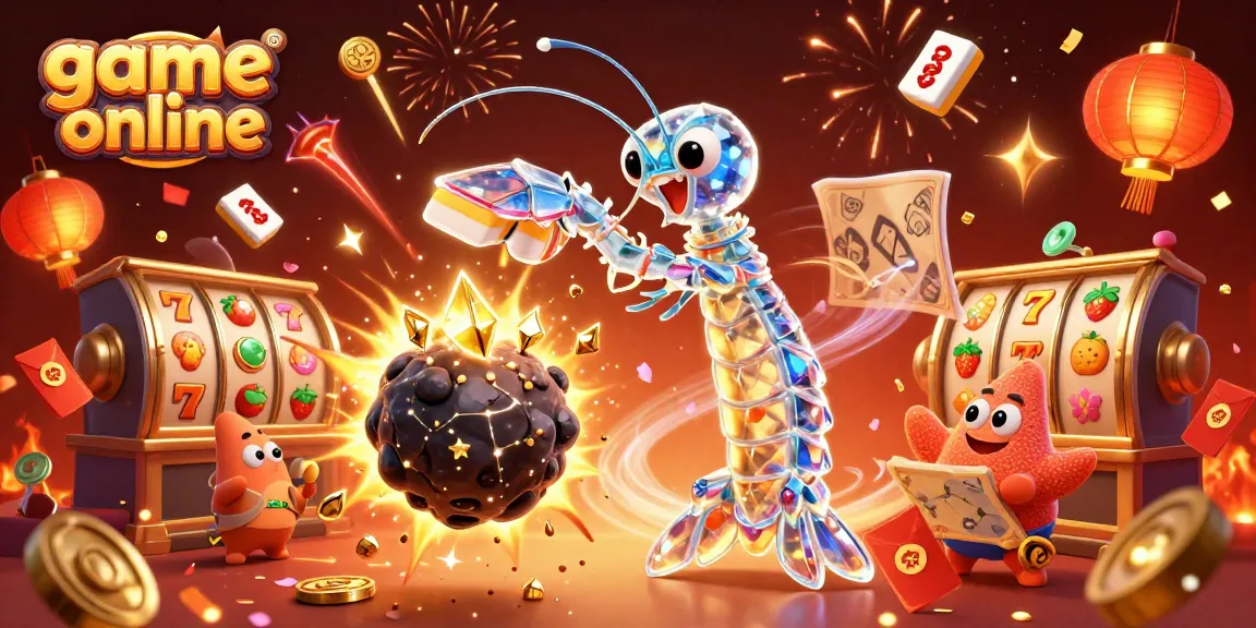 Play engaging game online with an epic scene featuring a galactic samurai shrimp amidst a gold explosion.