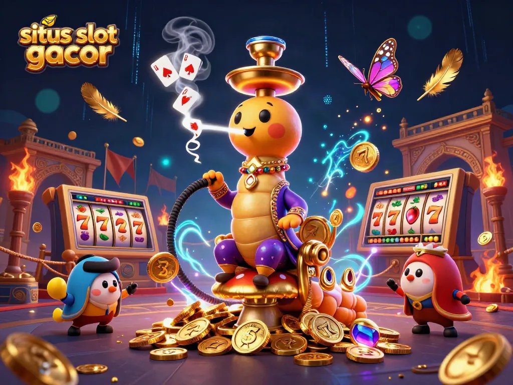 Melihat situs slot gacor dengan karakter 3D menarik dan simbol slot di latar belakang yang kompak.