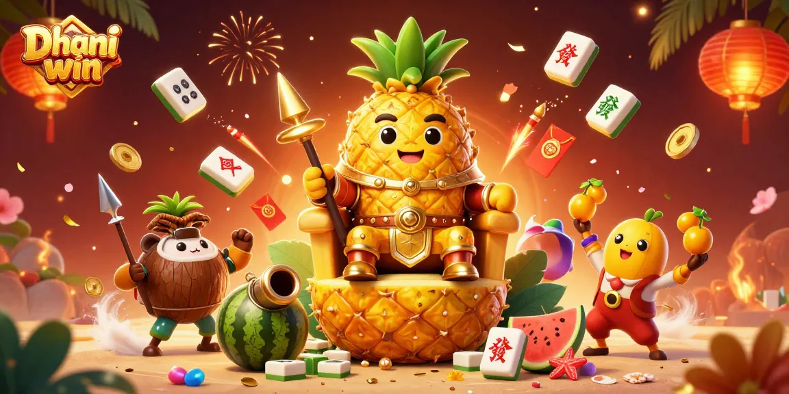Experience thrilling wins with Dhani win in a vibrant 3D casino illustration filled with festive elements.