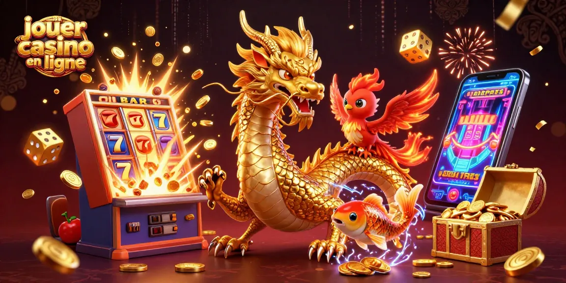Jouez au casino en ligne avec des jeux dynamiques illustrés par un dragon et un phoenix.