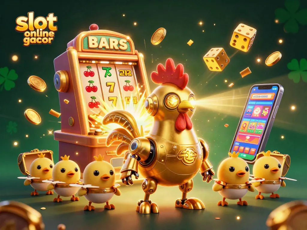 Experience the thrill of slot online gacor with a vibrant retro-futuristic casino scene.