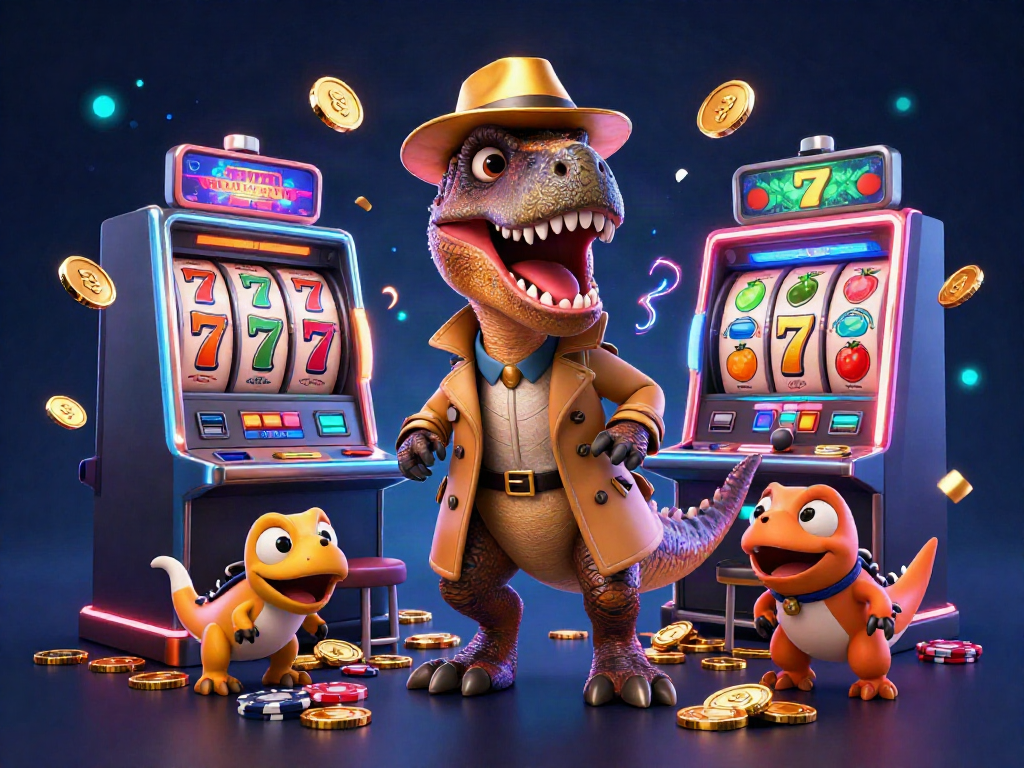 Experience thrilling slot action in a vibrant 3D scene with animated characters and casino elements.