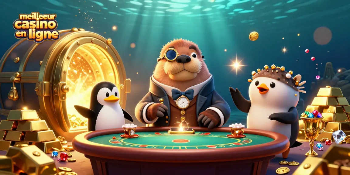 Visualisez le meilleur casino en ligne avec une table de poker animée et des richesses sous-marines.
