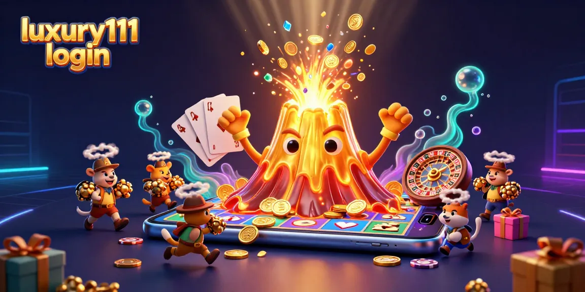 Experience luxury111 login gameplay with vibrant 3D visuals, featuring a triumphant volcano and rich casino rewards.