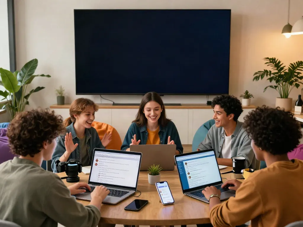 Engaging digital community discussing rokok88 rtp, vibrant interactions in a cozy setting.