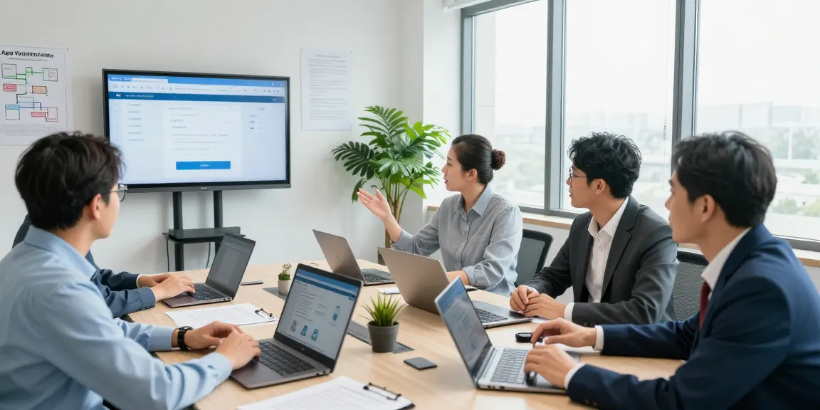 Age verification system team collaborating in a professional office setting