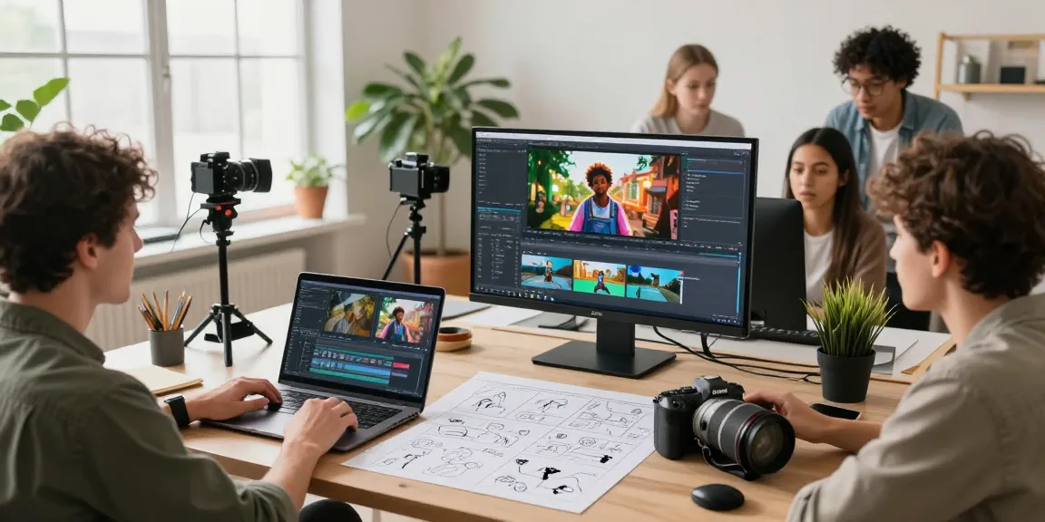 Seedance 2.0 showcases innovative video production with a diverse team collaborating on AI-generated content in a bright studio.