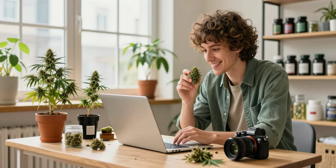 Where Can I Buy Weed In Frankfurt Germany Discreetly? A cannabis enthusiast enjoys the convenience of shopping online in a cozy home.