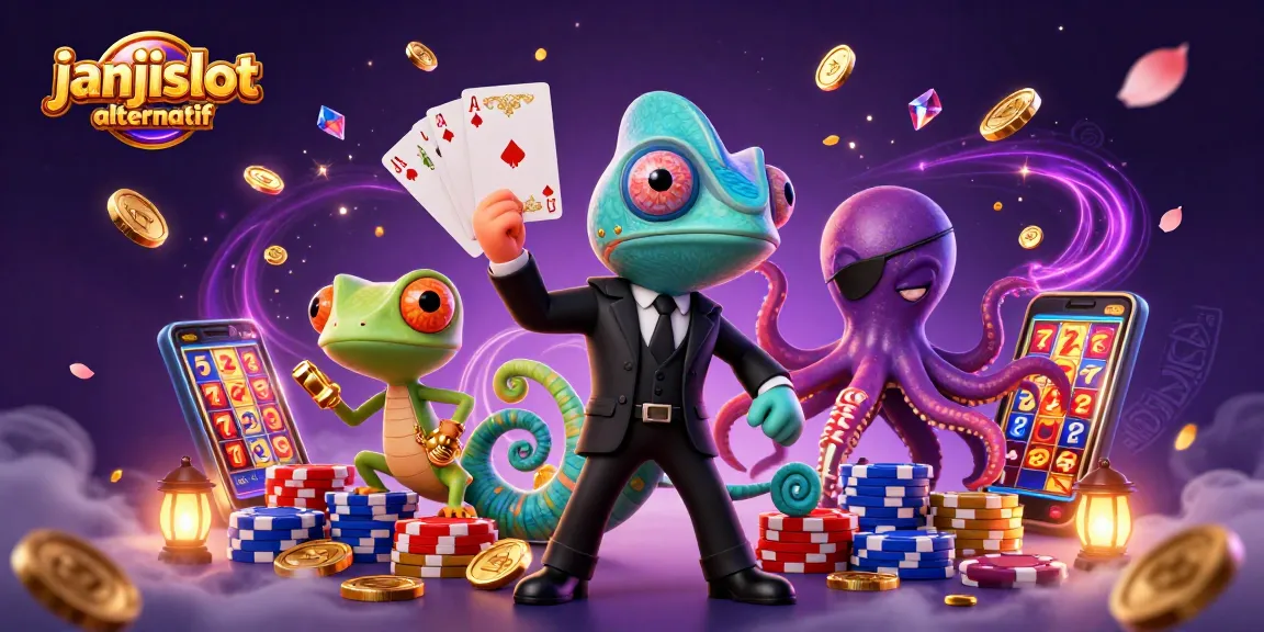 Experience excitement with janjislot alternatif showcased in a vibrant 3D casino illustration rich in detail.