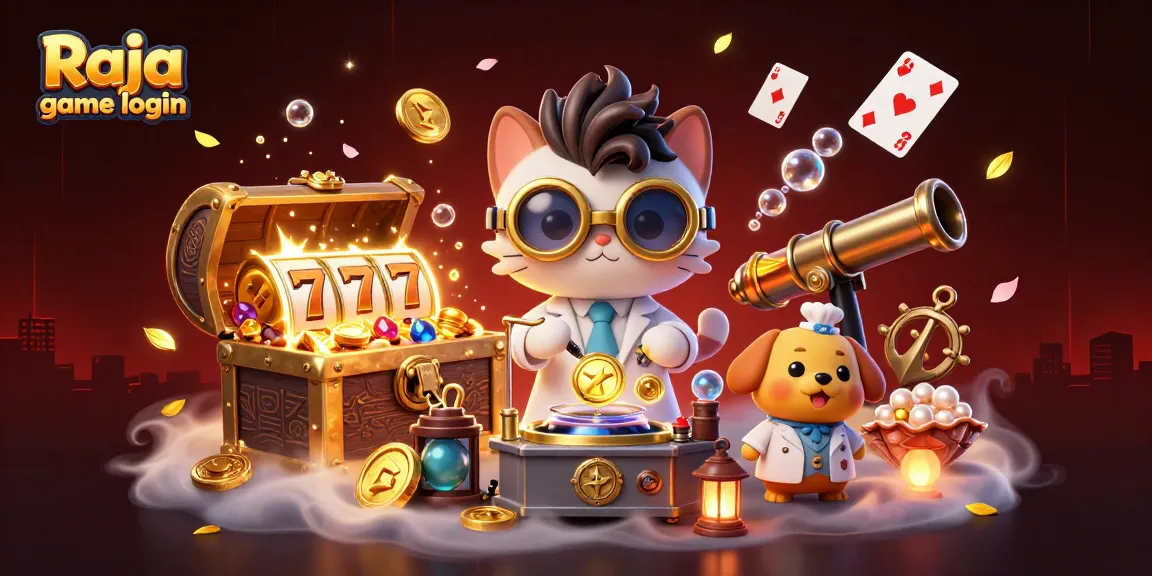 Experience seamless Raja game login with vibrant casino elements and characters.
