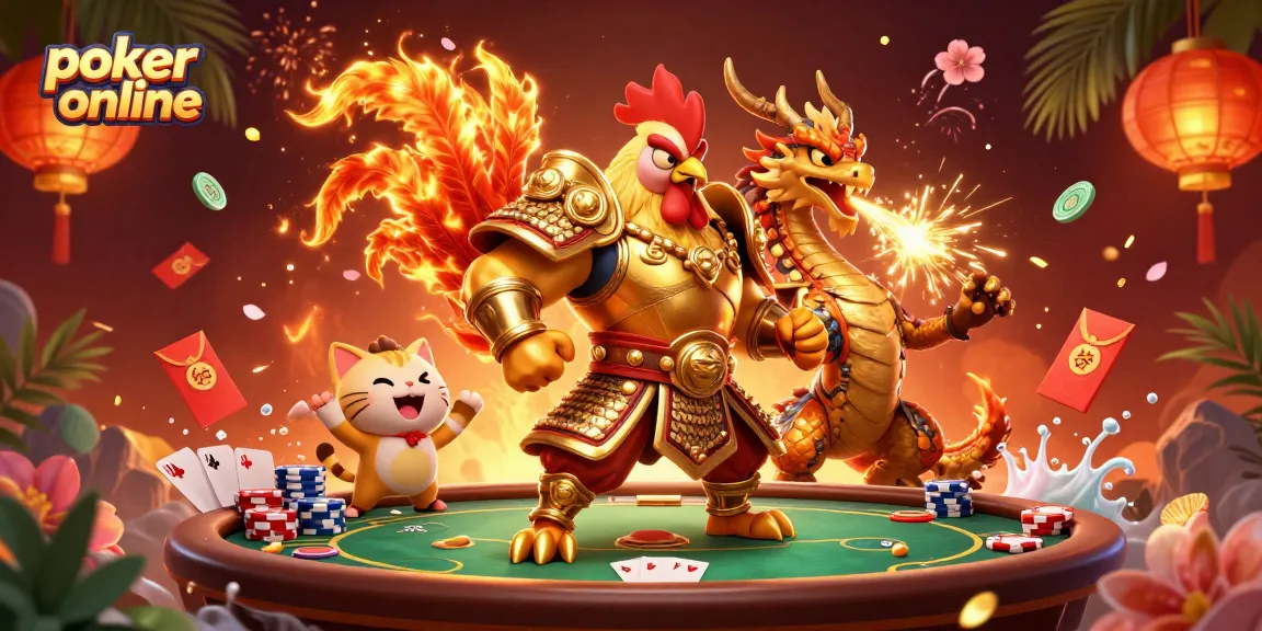Gioca a poker online con personaggi 3D in un'illustrazione avvincente e colorata.