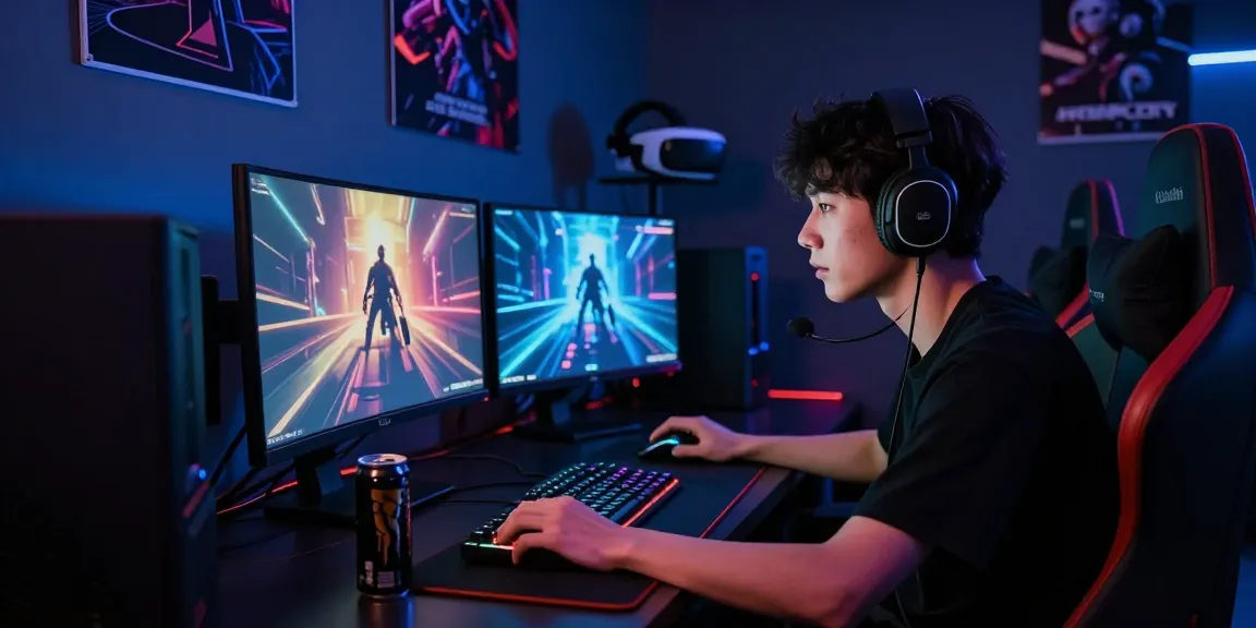 Intense gaming atmosphere featuring newbet4d in a modern lounge with dual monitors and RGB lighting.