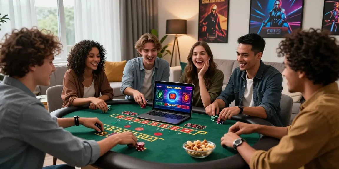 Amis enthousiastes découvrant le meilleur casino en ligne dans un salon élégant, jouant au blackjack virtuel.