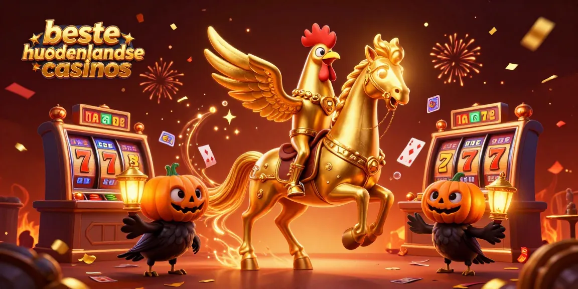 Experience the excitement of beste buitenlandse casinos with this vibrant 3D illustration of a golden rooster headless horseman.