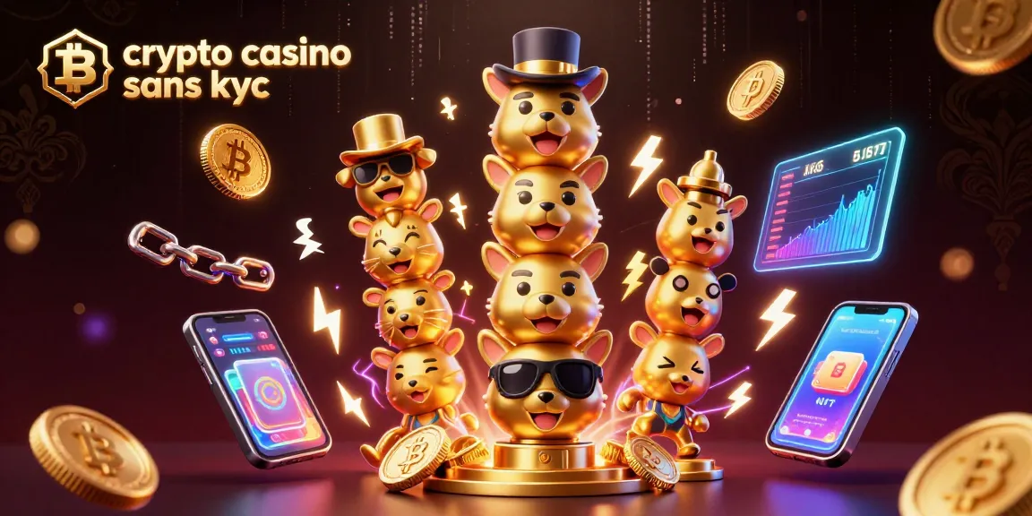 Jouez dans un crypto casino sans KYC avec des éléments animés, des pièces de Bitcoin et Ethereum.