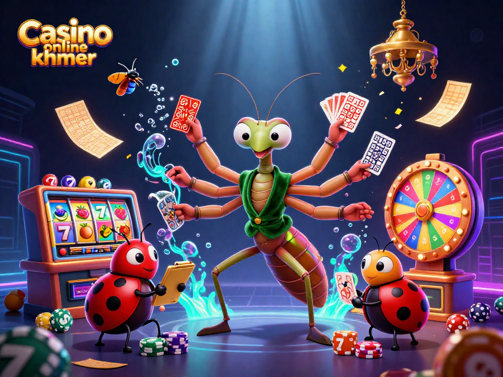 Casino online khmer scene depicts a lively 3D casino atmosphere with engaging characters and vibrant game elements.
