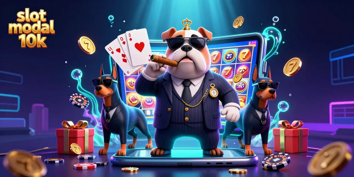 Experience thrilling gameplay with slot modal 10k, featuring a mafia boss and Doberman bodyguards amidst vibrant casino elements.