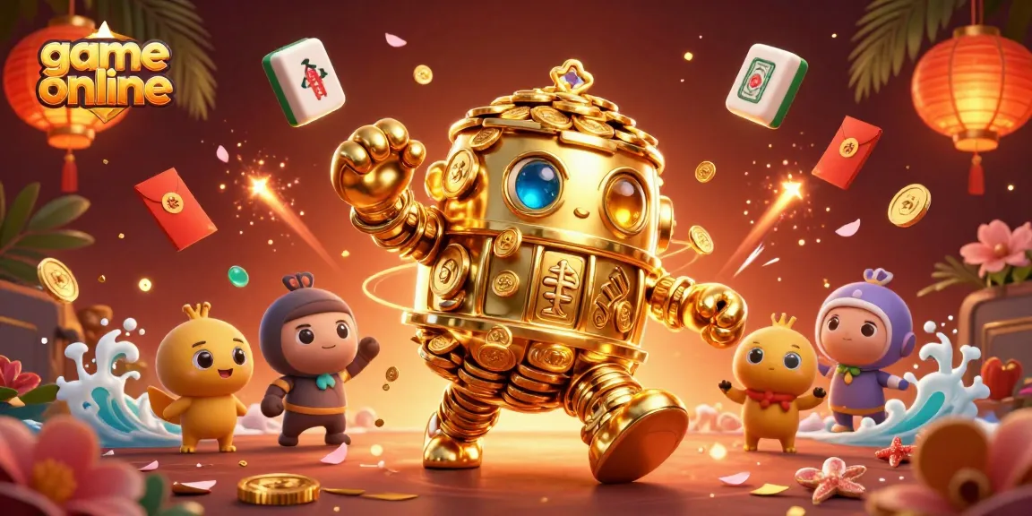 Engage in exciting game online action with a golden golem and festive casino elements.