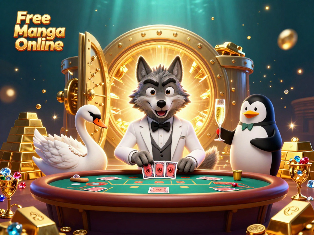 Experience thrilling casino excitement with "Free Manga Online" as the wolf plays baccarat amidst luxurious treasures.