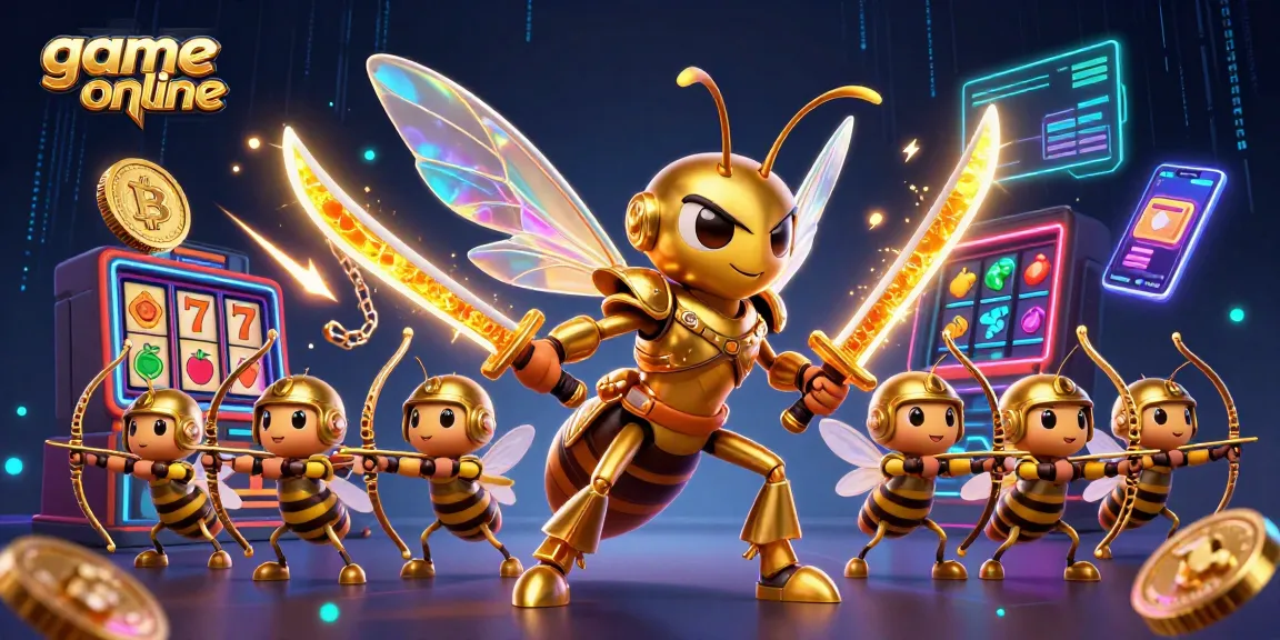 Engage with the vibrant game online features, highlighted by a golden hornet samurai in action.