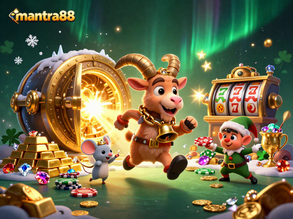 Experience exciting gameplay at mantra88 with cartoonish casino characters in a festive setting.