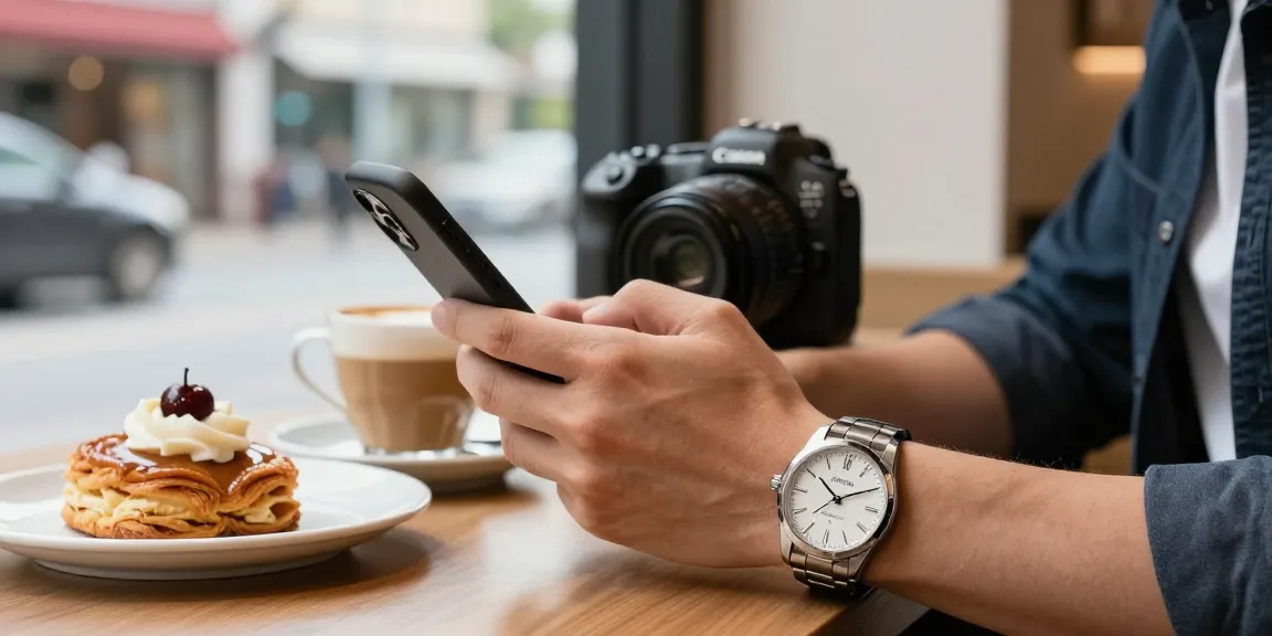 High-quality replica watches showcased on an individual's wrist at a café.