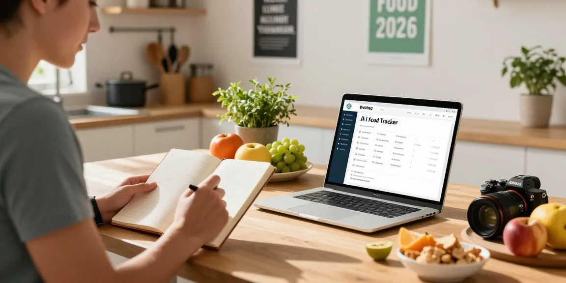 Logging meals with the best food tracking apps in a sunny kitchen.