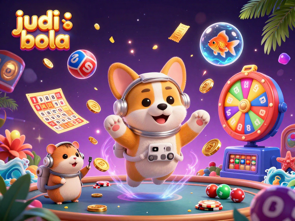 Engage in judi bola excitement with dynamic space station scenes filled with floating elements and vibrant colors.