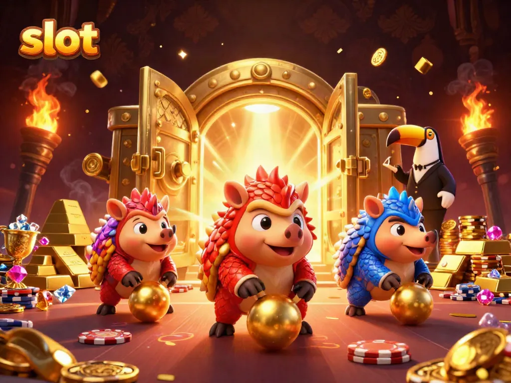Engage in thrilling slot adventures with colorful pangolins and festive casino elements.