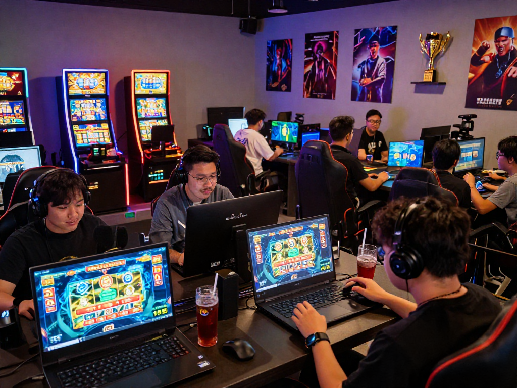 Exciting online gaming atmosphere with players enjoying togel 4D games in a vibrant lounge setting