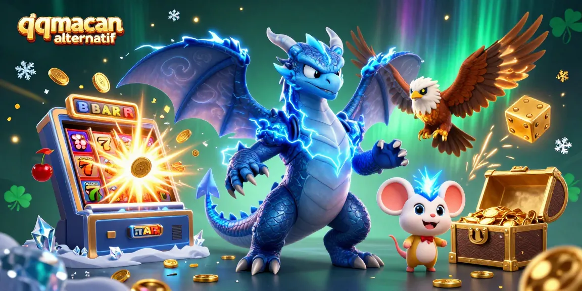 Experience thrilling wins with qqmacan alternatif in an exciting casino adventure illustration.