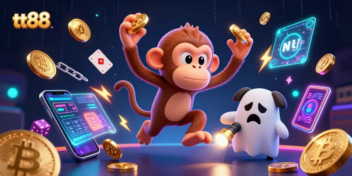 Join the energetic action at tt88 as a playful poltergeist monkey and ghost-hunter puppy explore the vibrant casino world.