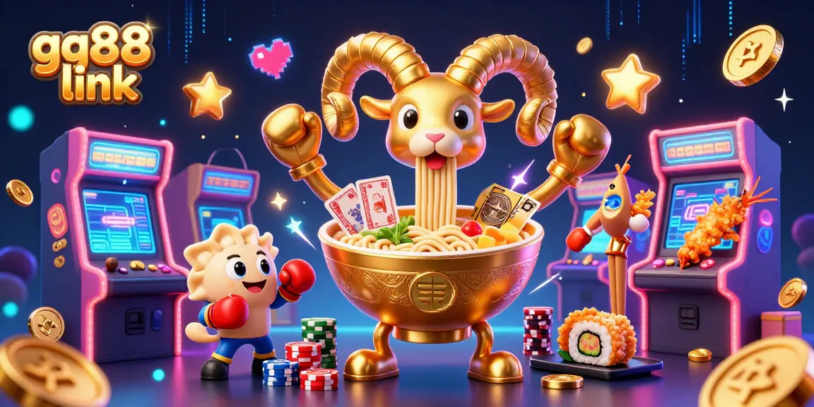Engage with the gg88 link in this vibrant, dynamic casino scene showcasing playful characters and gaming elements.