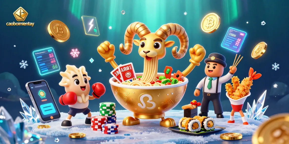 Join the fun with caoboimientay's giant ramen bowl dealer amidst vibrant crypto elements!