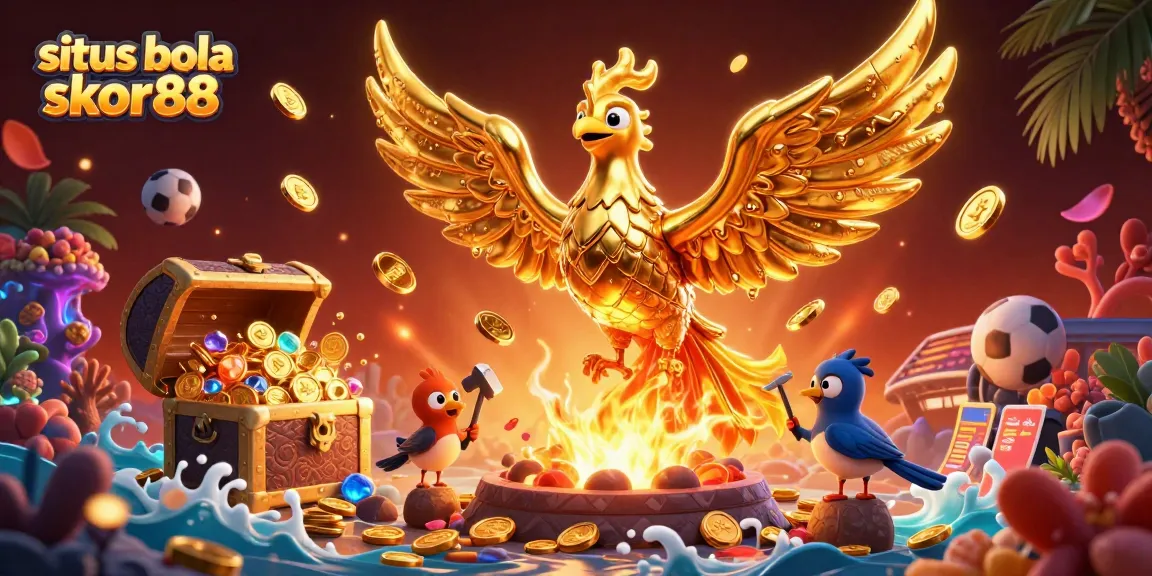 Experience thrilling sports betting with situs bola skor88, featuring a golden phoenix and dynamic elements.