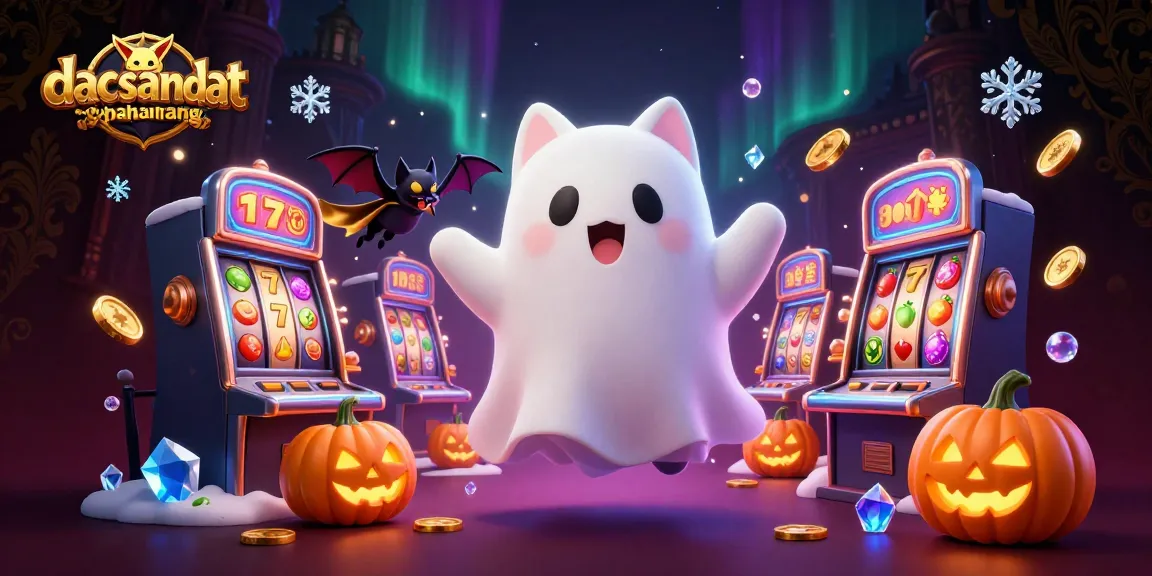 Engage with dacsandatphanrang's vibrant casino scene featuring a ghost cat, bat, and glowing jack-o-lanterns.