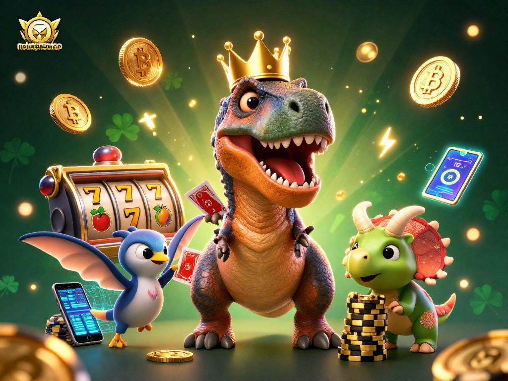 Spin to win with nohu-toa-thap featuring fun characters shuffling cards and stacking gold chips.