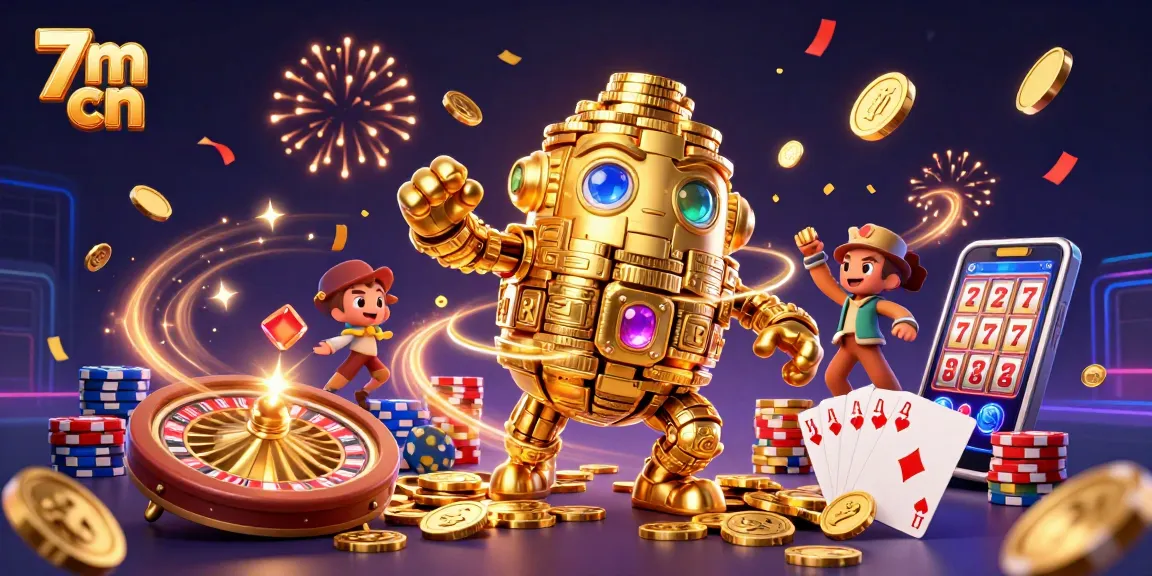Experience the exciting world of 7m cn with this vibrant casino scene, featuring a golden golem and dynamic game elements.